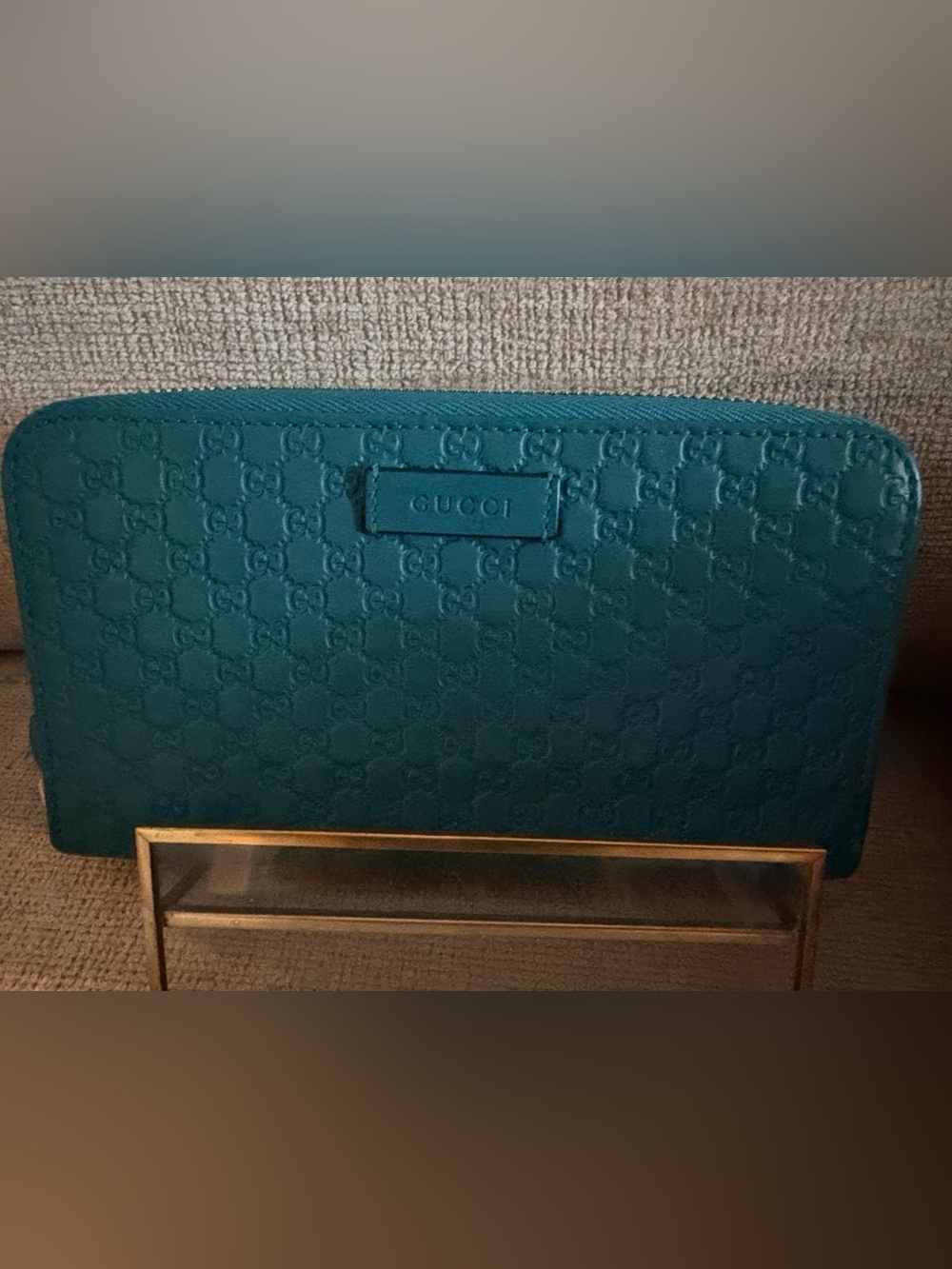 Gucci Guccissima Zip Around Teal Wallet